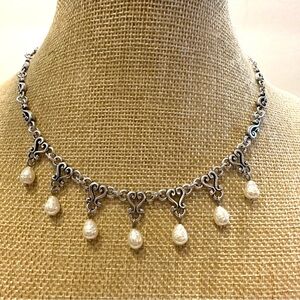 Brighton Necklace silver plate w/ freshwater faux pearl dangles
